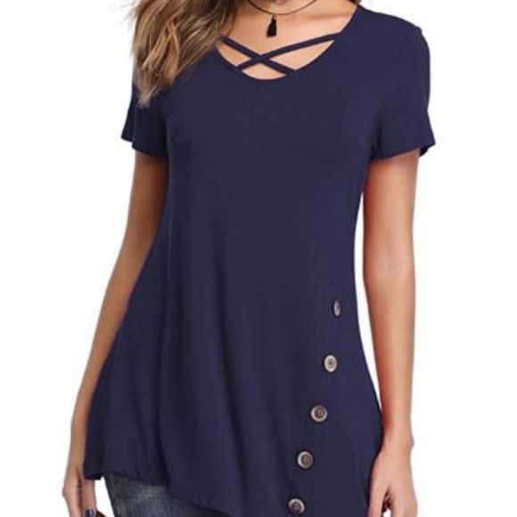 fuinloth Women's Criss Cross Tunics Blouse Tops - Picture 1 of 6